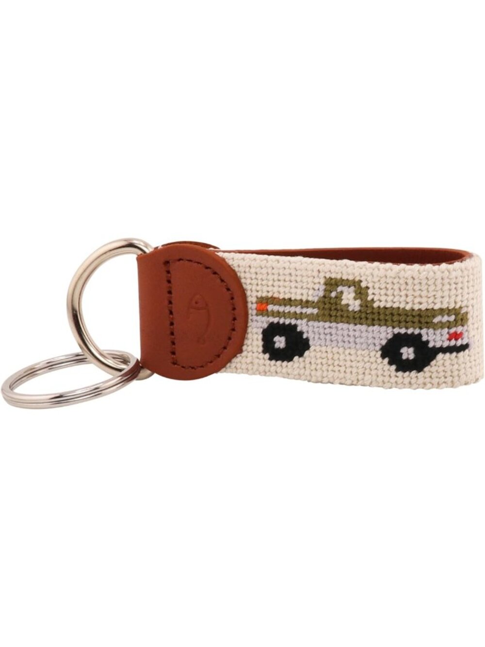 Hand-Stitched Leather Needlepoint Key Fob | Unique Key Chain Accessory - Picture 6 of 7